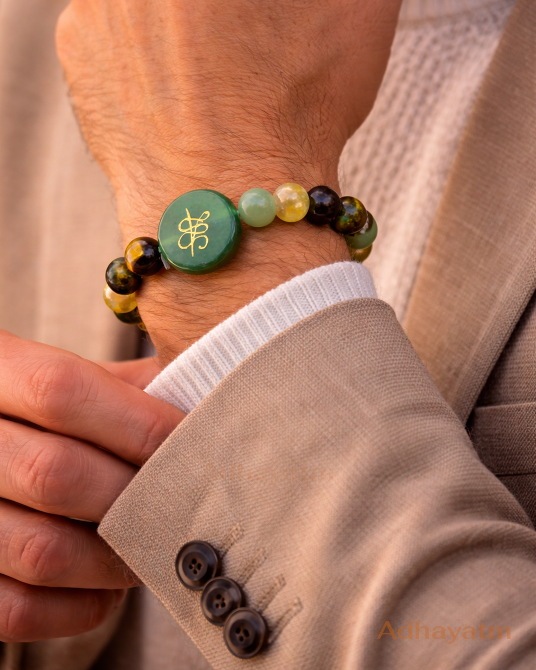 Money Magnet Bracelet with Zibu Stone-Pyrite,Tiger Eye,Citrine & Aventurine Beads