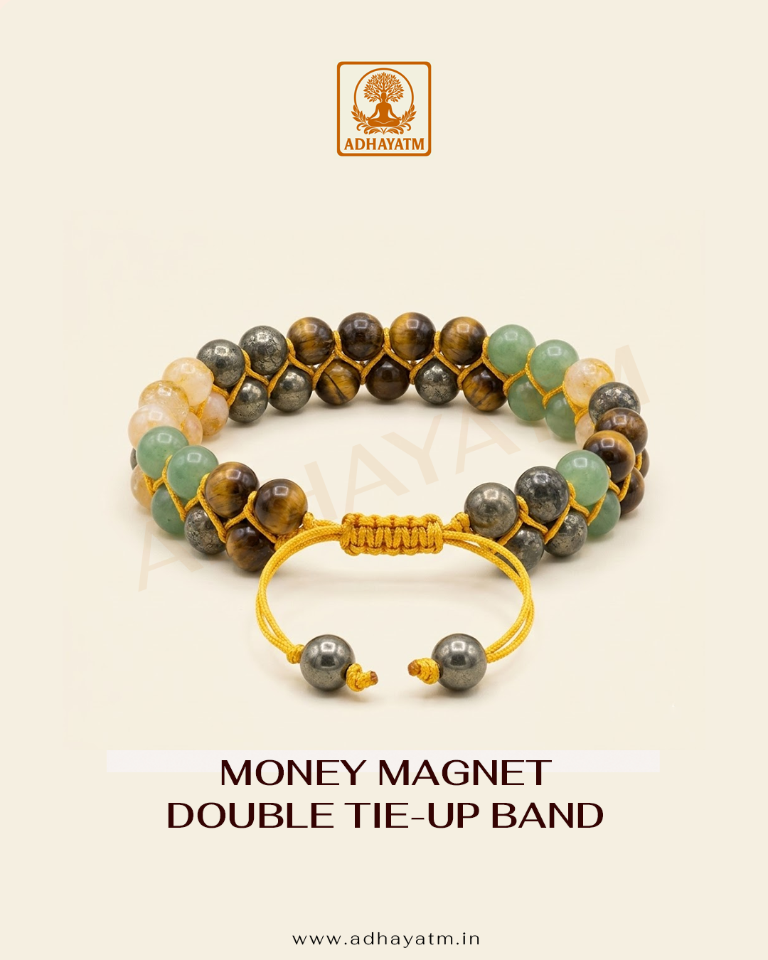 Money Magnet Double Tie-Up Band -Pyrite,Tiger Eye,Citrine & Aventurine Beads