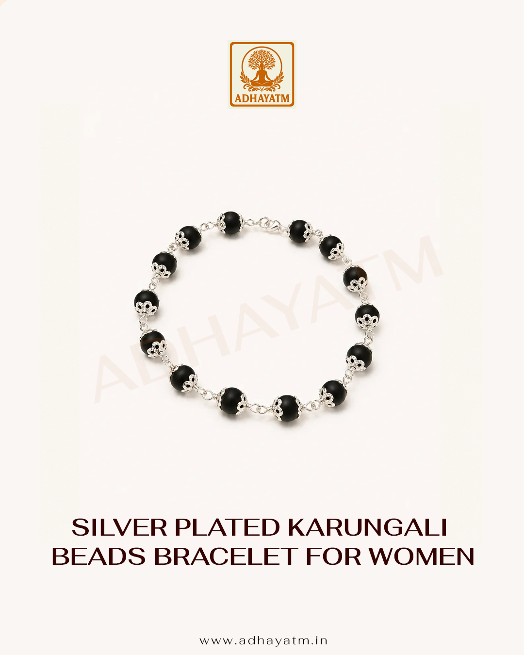 Silver Plated Karungali Beads Bracelet for Women